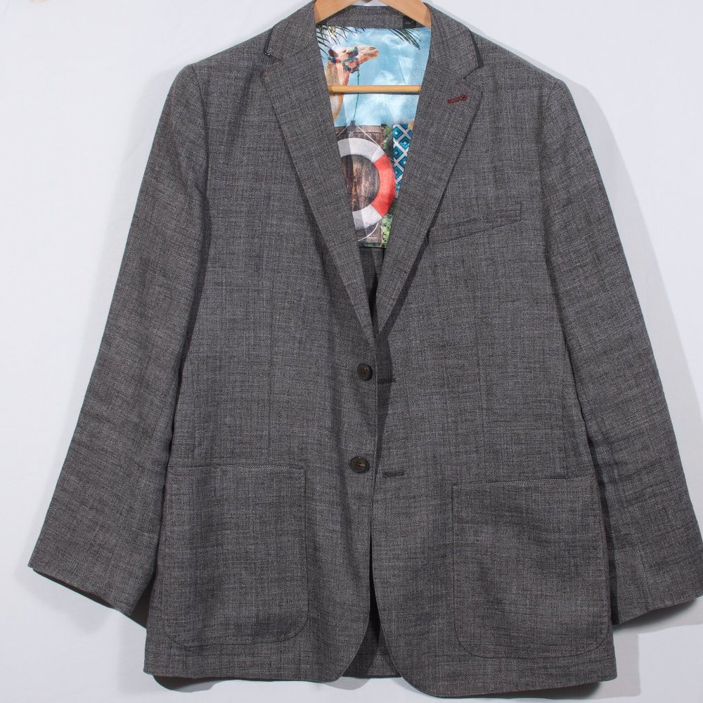 Ted Baker London Men's Sport Coat 5 Gray Solid Linen Poly